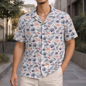 Anerkjendt Men's Cotton Blend Short-Sleeve Floral Camp Shirt Size M